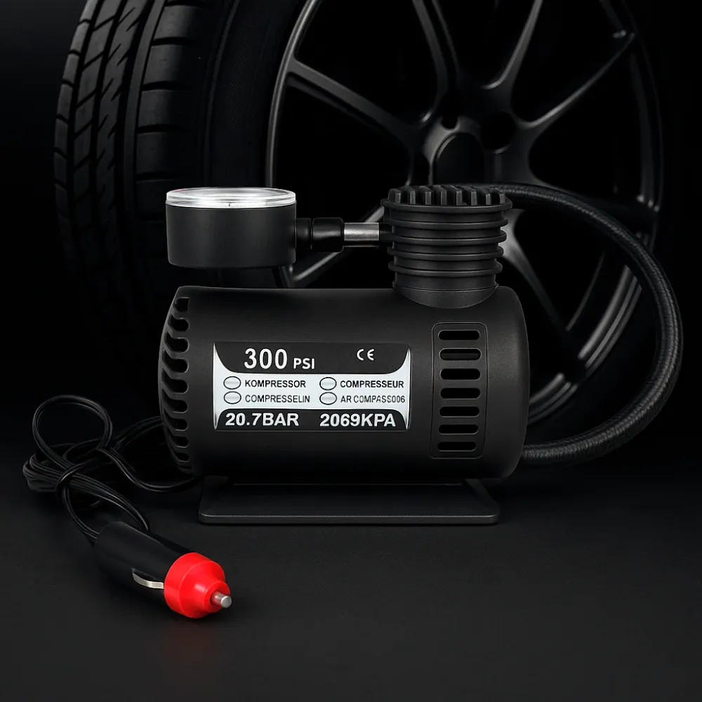Kraftfuld 300 PSI (20,7 bar)12 volt kompressor – ideal til bil, cykel, bold mv.