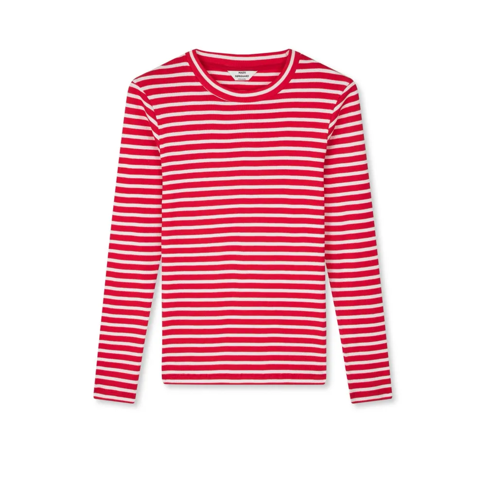 Mads Nørgaard, 2x2 Naturbomuld Stripe Tuba Tee LS, High Risk Red/White Alyssum Xs