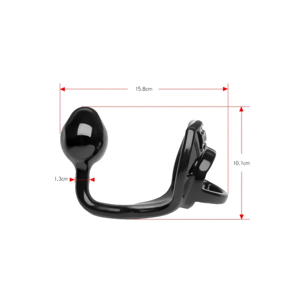 Textured Black Armor Tug Lock - Cockring med kuglerem og buttplug - Medium