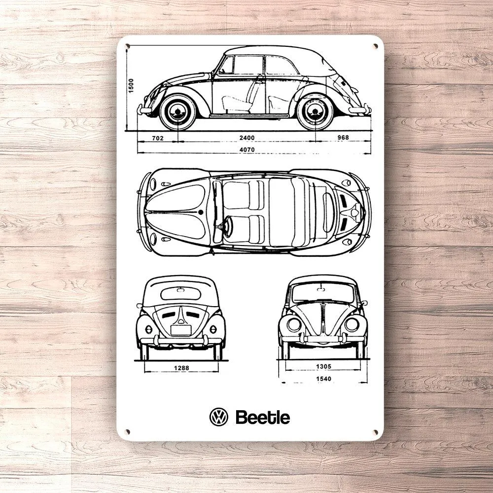 Volkswagen VW Beetle Blueprint Skilte, Musemåtte, Dørmåtte