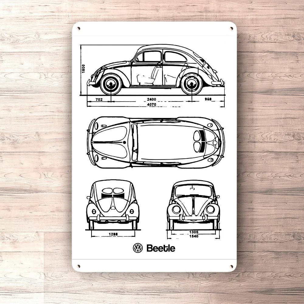 Volkswagen VW Beetle Blueprint Skilte, Musemåtte, Dørmåtte
