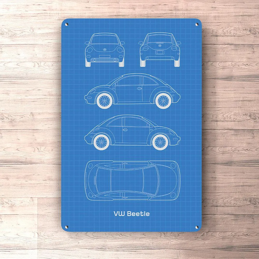 Volkswagen VW Fresh Beetle Blueprint Skilte, Musemåtte, Dørmåtte