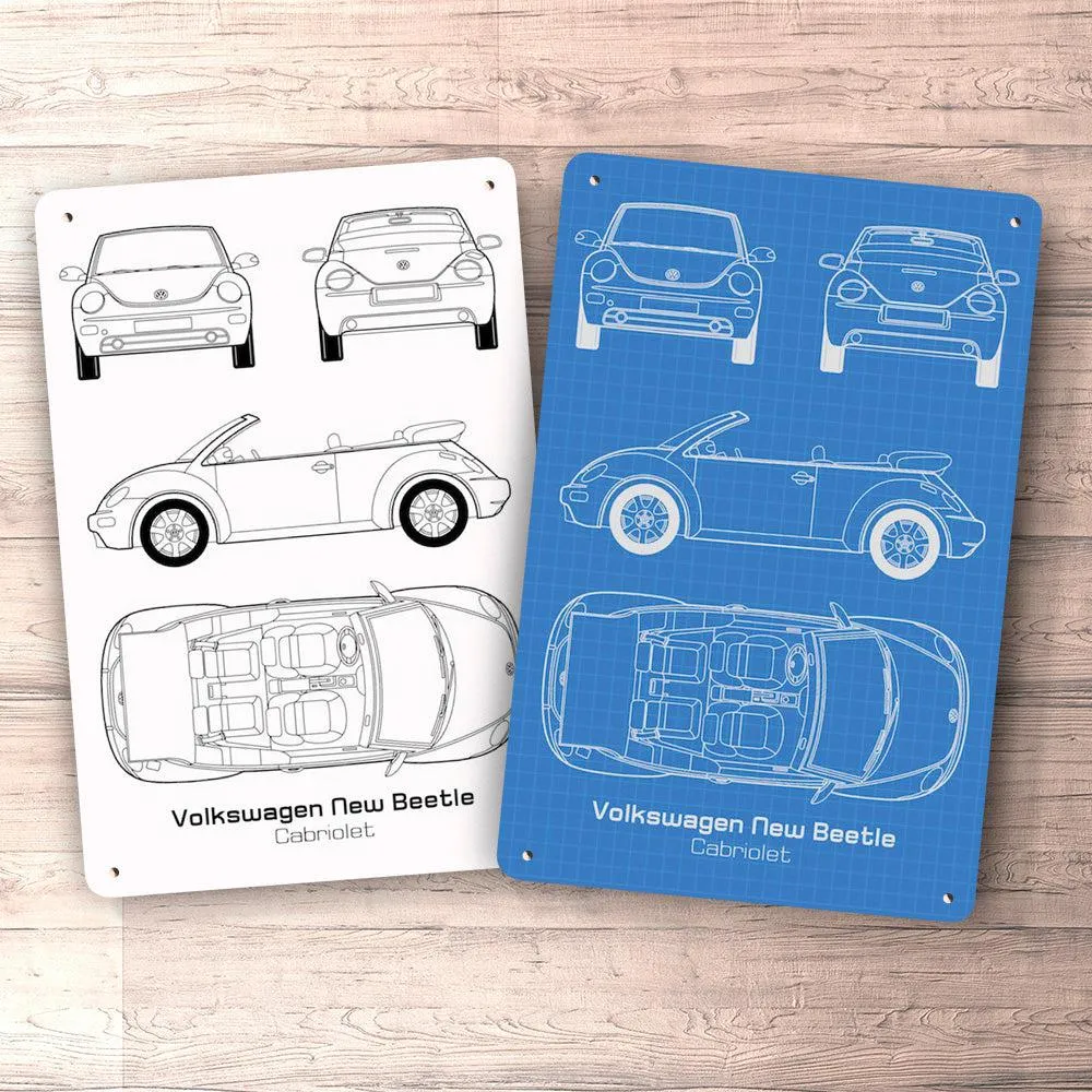 Volkswagen VW Fresh Beetle Cabriolet Blueprint Skilte, Musemåtte, Dørmåtte Hvid