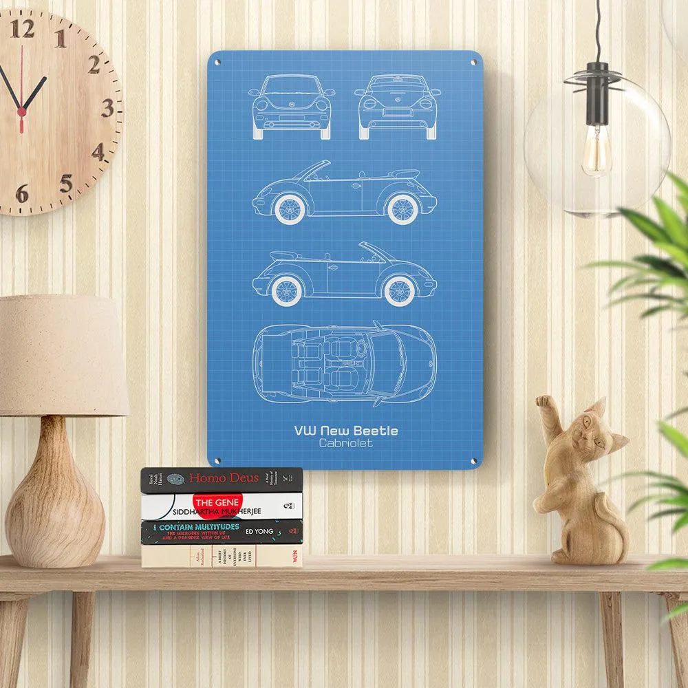 Volkswagen VW Recent Beetle Cabriolet Blueprint Skilte, Musemåtte, Dørmåtte