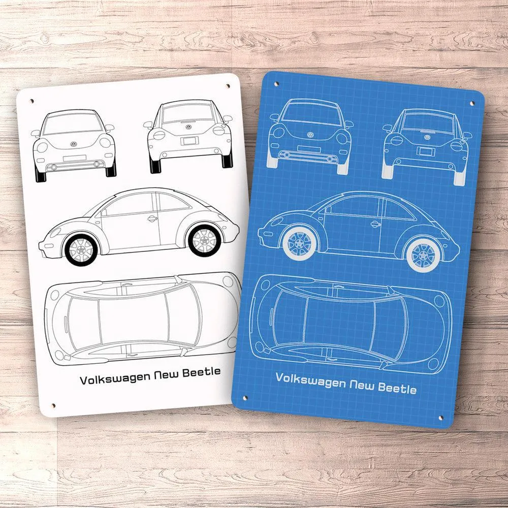 Volkswagen VW Unused Beetle Blueprint Skilte, Musemåtte, Dørmåtte Hvid