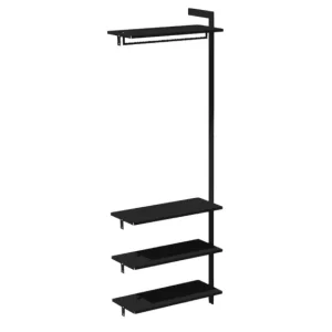 Forlængermodul AXIS 71 x H205 cm – Sortlakeret hylde med hæng plus 3 hylder