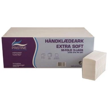 Håndklædeark Pristine Extra Velvety M-Fold 3-lag L32xB20.6xD8cm Nyfiber Hvid,25 pk x 100 Stk/krt