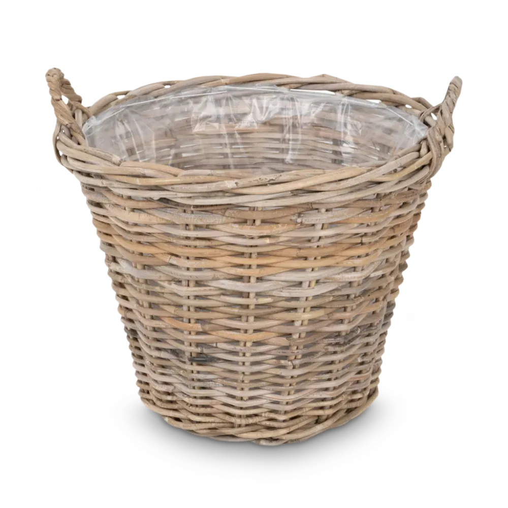 Plantekurv i Grå Rattan XL m. Plast. Ø42cm