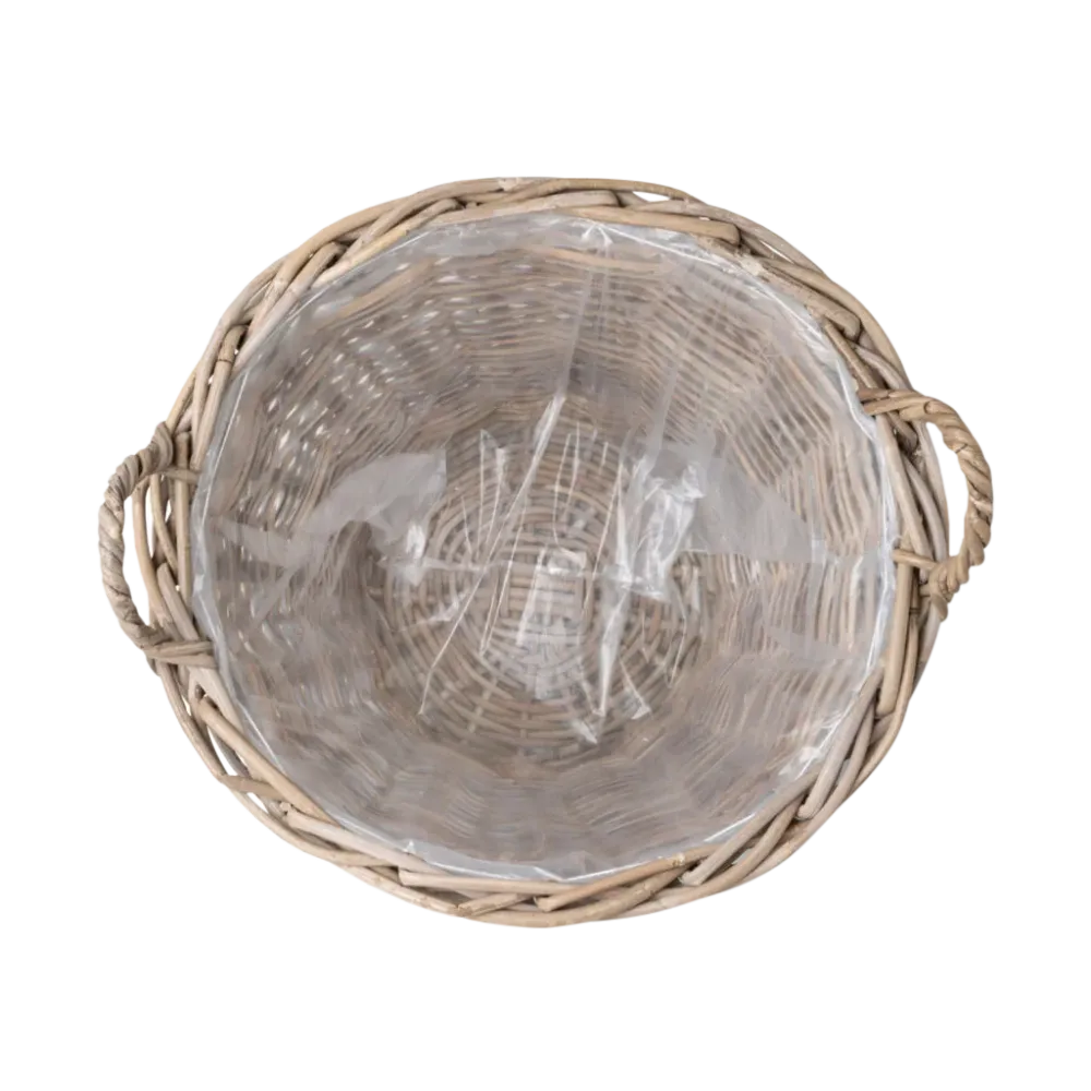 Plantekurv i Grå Rattan XL m. Plast. Ø42cm