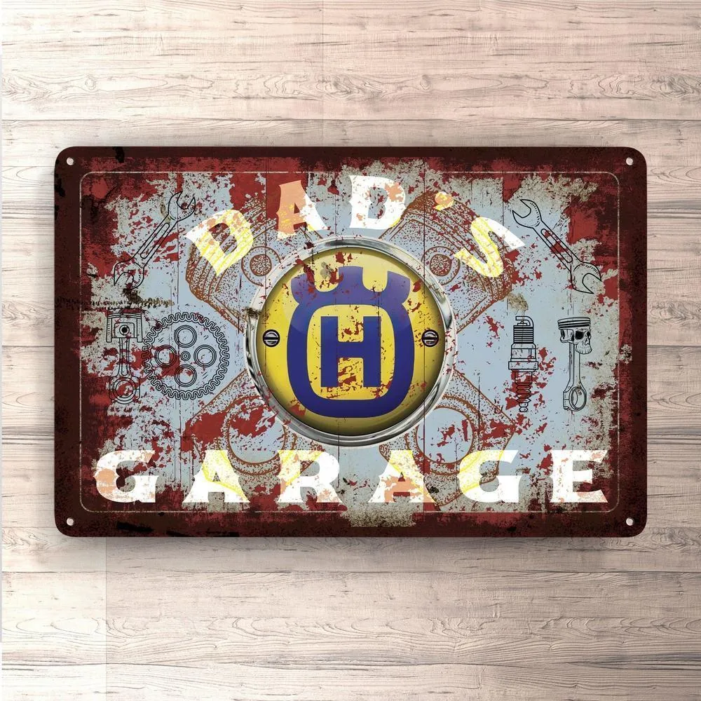 Custom Text Husqvarna Dads Garage Classic Skilte, Musemåtte, Dørmåtte