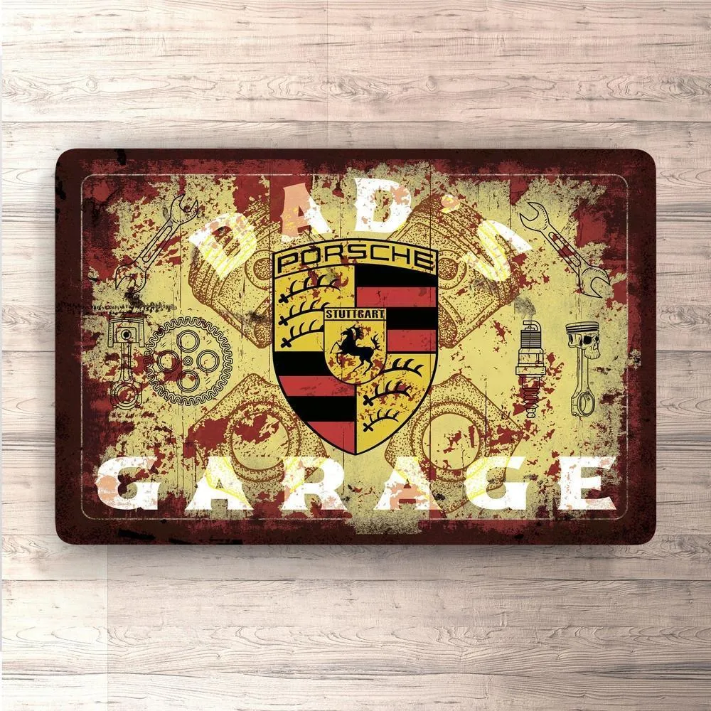 Customizable Die-Cut Porsche Dads Garage Old-school Skilte, Musemåtte, Dørmåtte