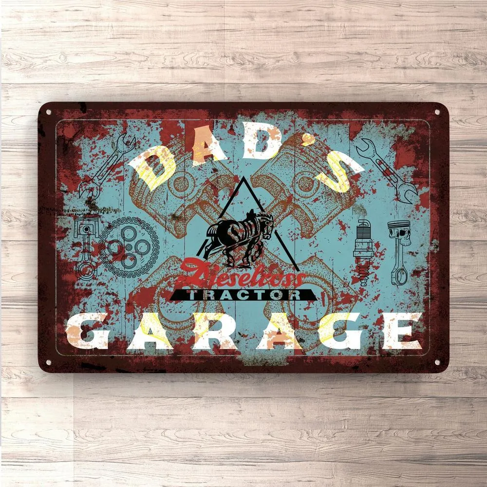 Dieselross Dads Garage Old-style Skilte, Musemåtte, Dørmåtte Adhesive Backing