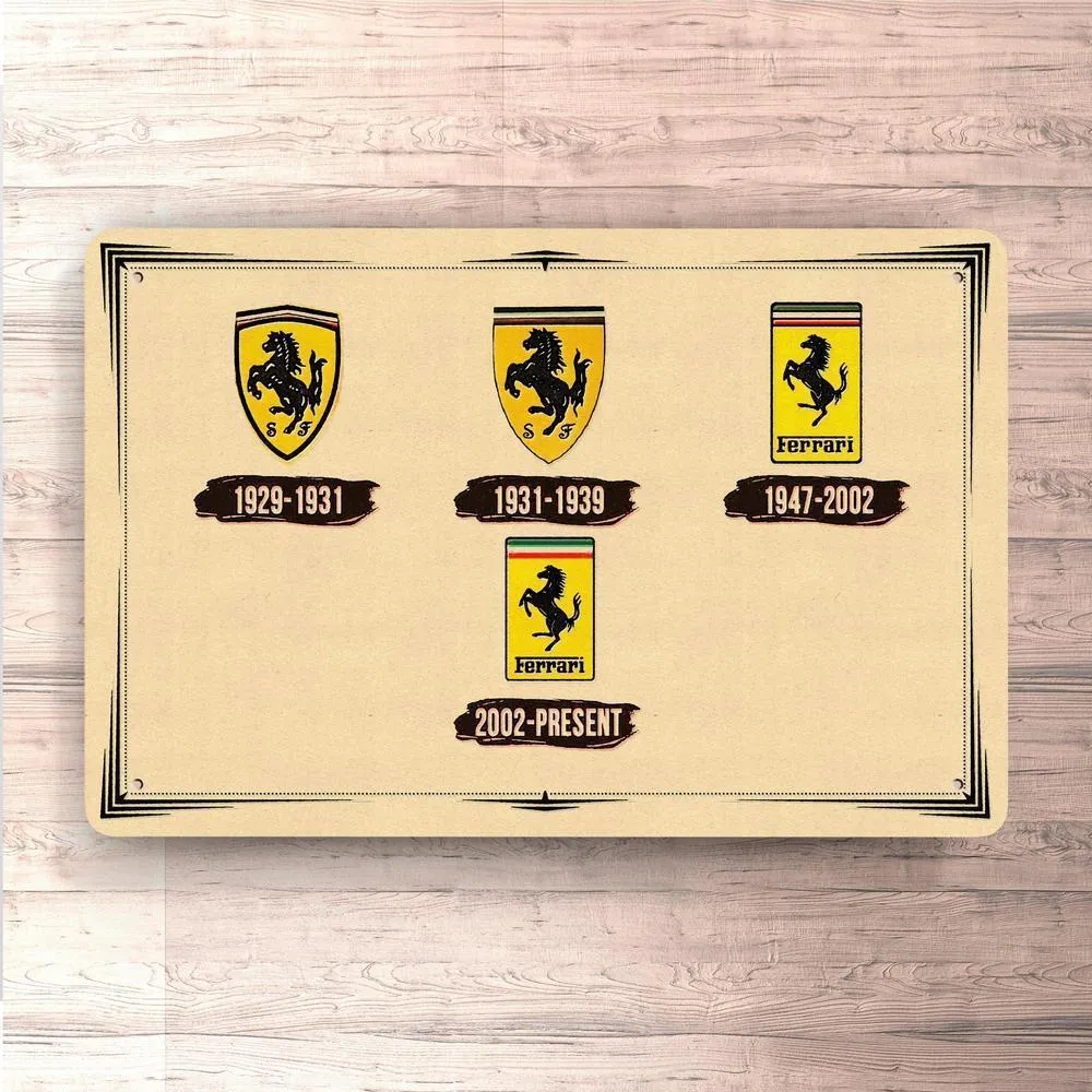 Ferrari Logo Evolution Skilte, Musemåtte, Dørmåtte Compatible Glass & Metal