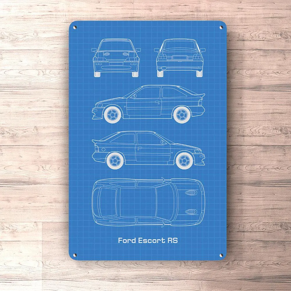 Ford Escort RS Blueprint Skilte, Musemåtte, Dørmåtte