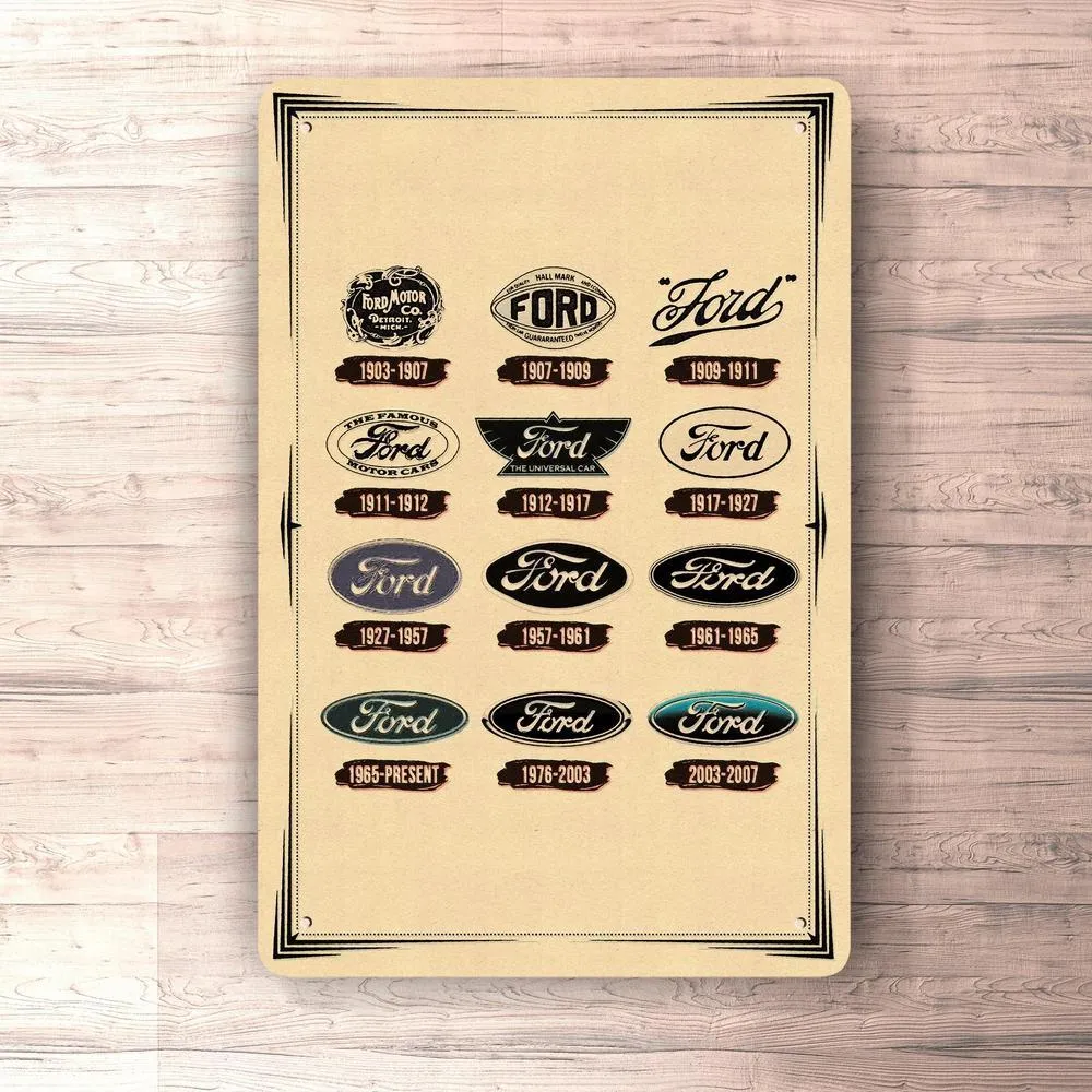 Ford Logo Evolution Skilte, Musemåtte, Dørmåtte Compatible Glass & Metal