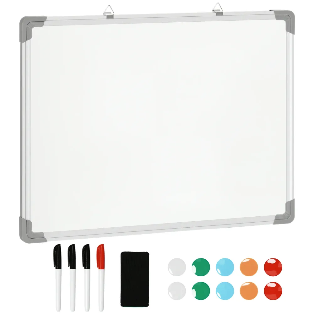 Magnetisk whiteboardtavle, let at viske af, med 4 tuscher, 10 magneter, 1 viskelæder, 60 x 1,8 x 45 cm