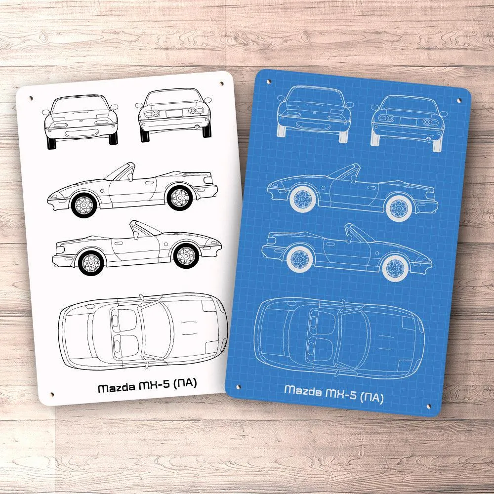 Mazda Mx-5 (Na) Blueprint Skilte, Musemåtte, Dørmåtte Blaa