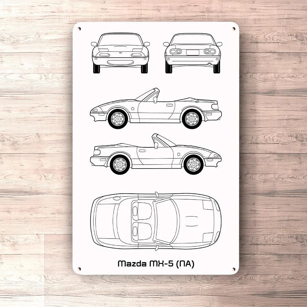 Mazda Mx-5 (Na) Blueprint Skilte, Musemåtte, Dørmåtte Blaa