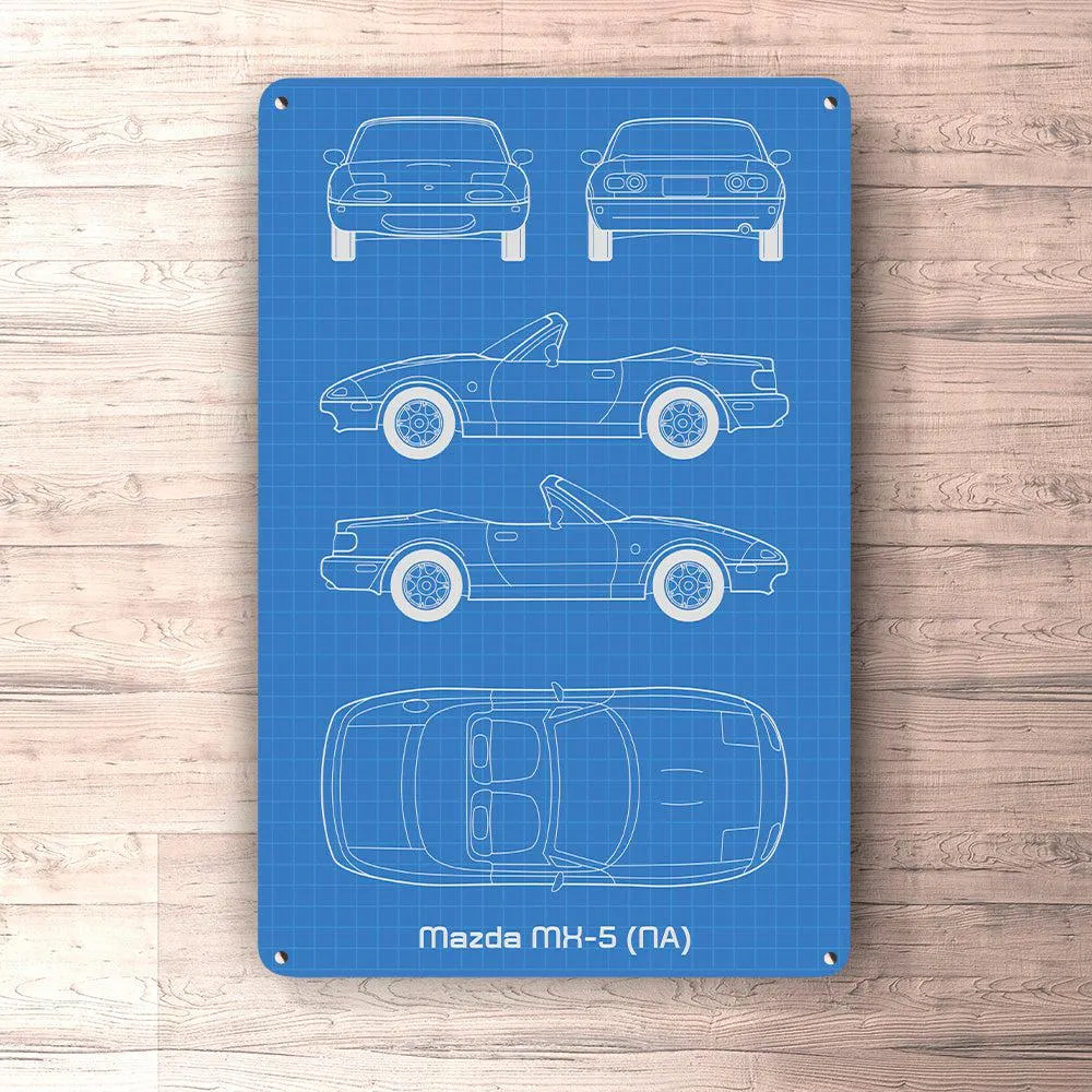 Mazda Mx-5 (Na) Blueprint Skilte, Musemåtte, Dørmåtte Blaa