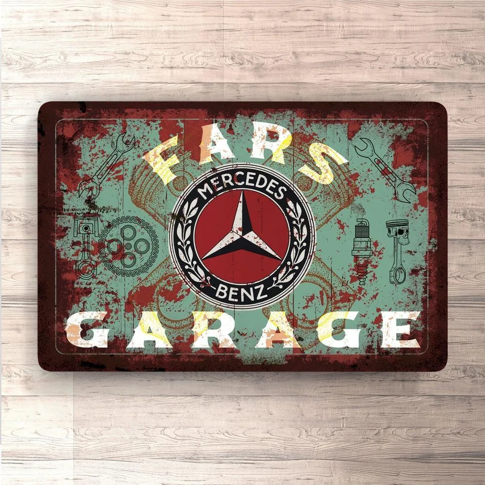 Mercedes Fars Garage Heritage Skilte, Musemåtte, Dørmåtte Adhesive Backing