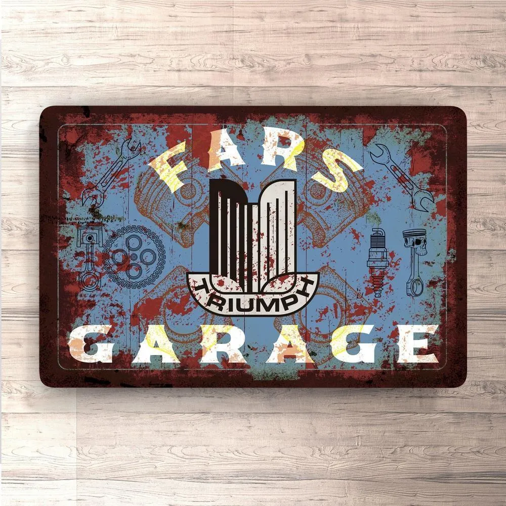 Triumph Fars Garage Timeless Skilte, Musemåtte, Dørmåtte Local Artist