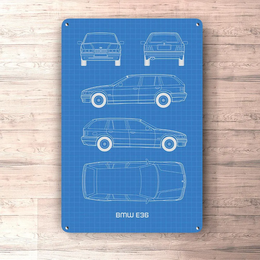 BMW E36 Touring Blueprint Skilte, Musemåtte, Dørmåtte