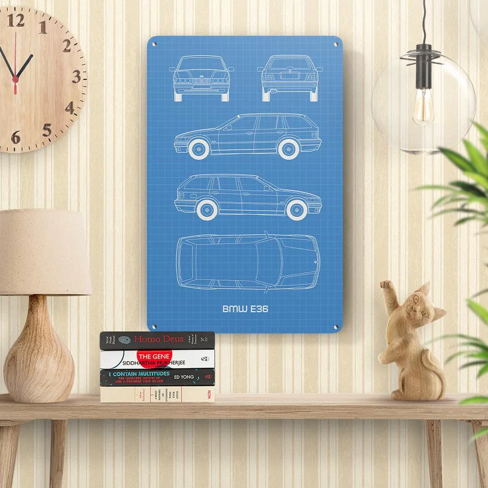 BMW E36 Touring Blueprint Skilte, Musemåtte, Dørmåtte