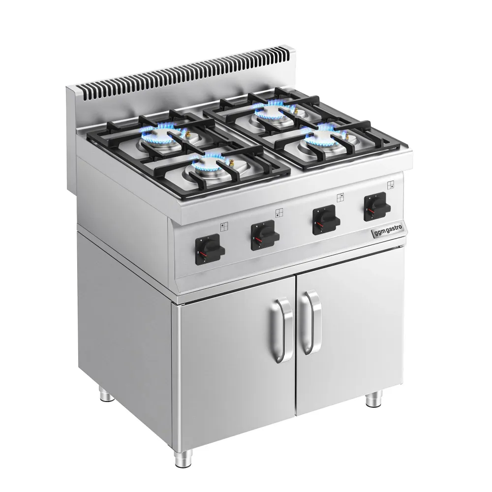 Gaskogebord 4 Brænder (23 kW) med pilot flamme - inkl. understel med 2 døre