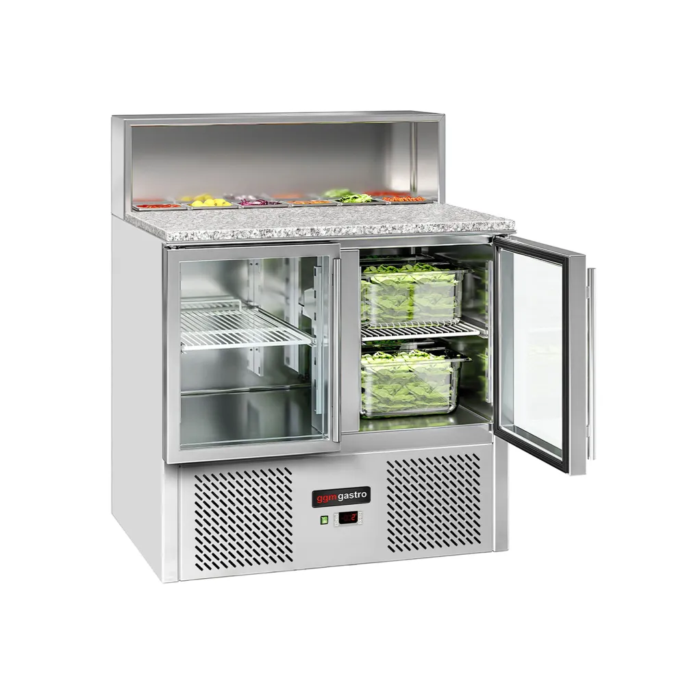 Saladette ECO - 903mm - 2 glasdøre - med top i rustfrit alloy til 5x GN 1/6