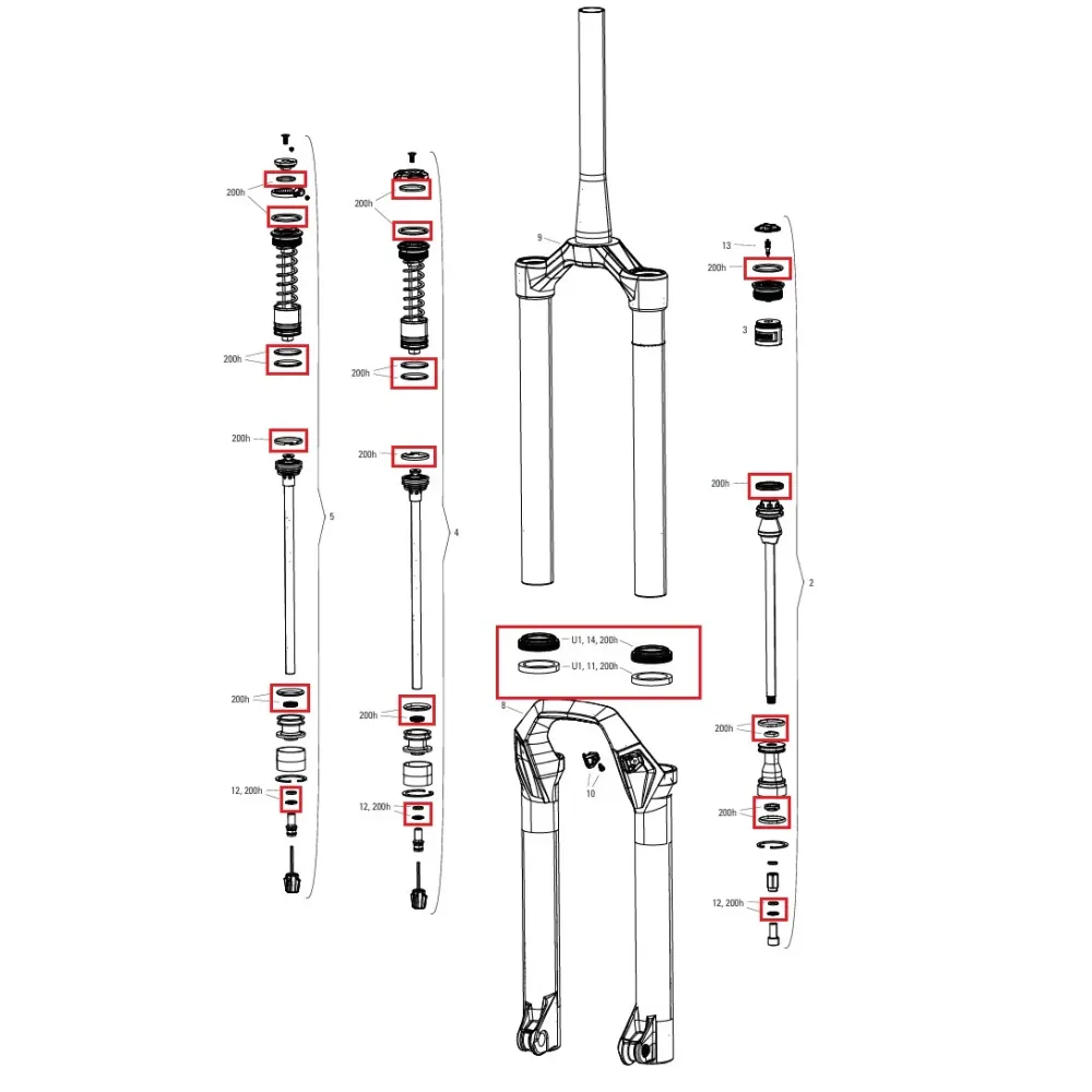200 timer/år vedligeholdelsessæt ROCKSHOX PSYLO Gold (2025+) Generation