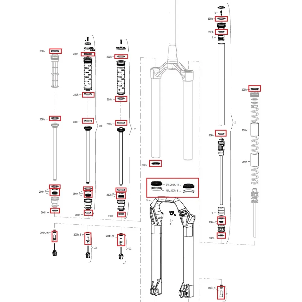 200 timer/år vedligeholdelsessæt ROCKSHOX PSYLO Silver (2025+) Generation