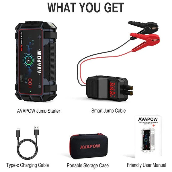 Avapow jumpstarter A9 Plus inkl taske 2000A, 12V