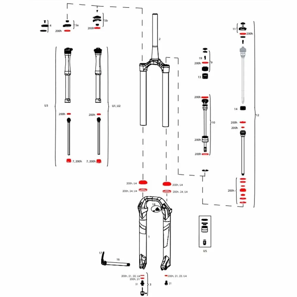 Komplet vedligeholdelsessæt til ROCKSHOX Lyrik C2 / Pike B3 Select+/Ultimate gafler (2020) #00.4318.025.120