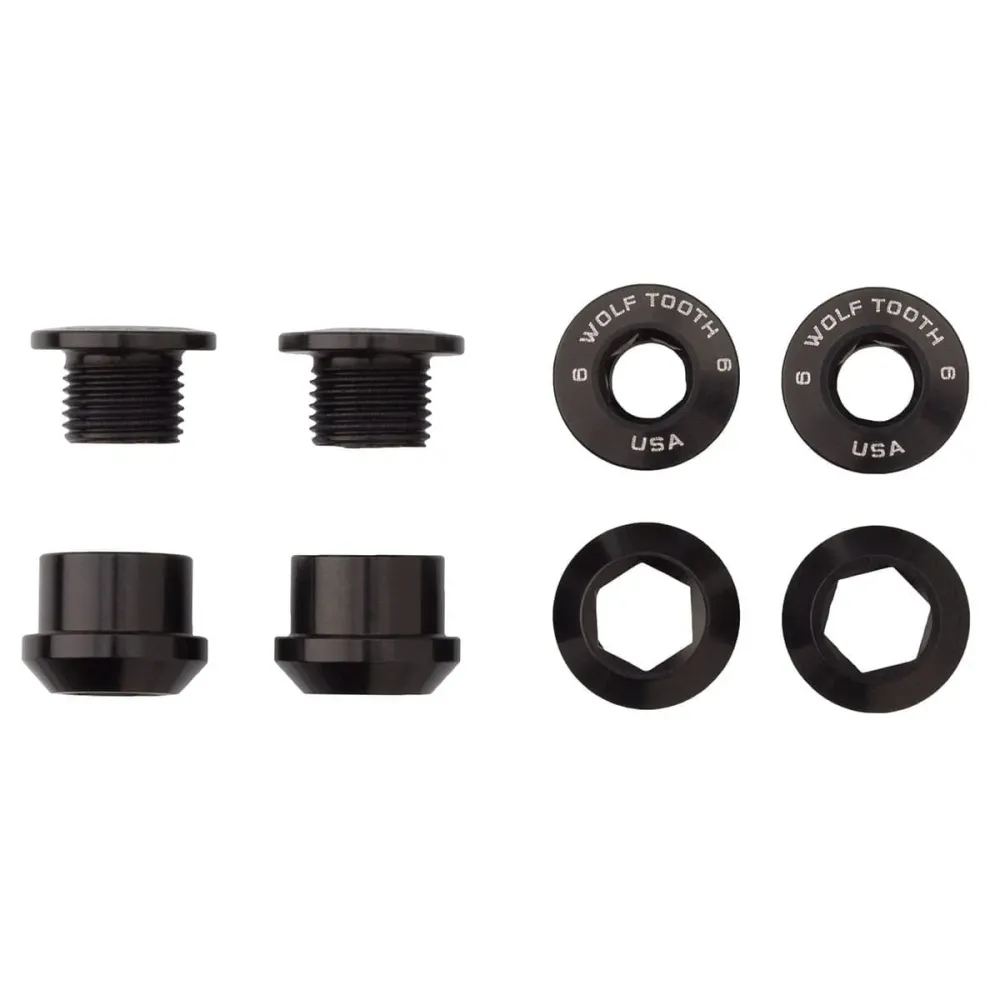 Sæt med 4 M8x6 mm WOLF TOOTH Transmission 1X skorstensskruer og møtrikker Sort