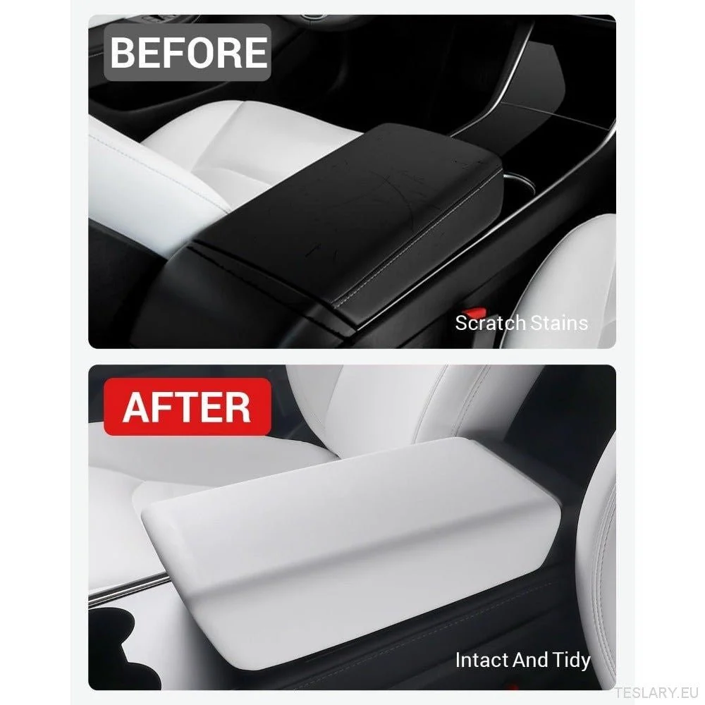 Tesla Model 3/Y (2019-2024) Hvid midtkonsolafdækning-skridsikre TPE Armrest Protector Pad, Interior Accessory