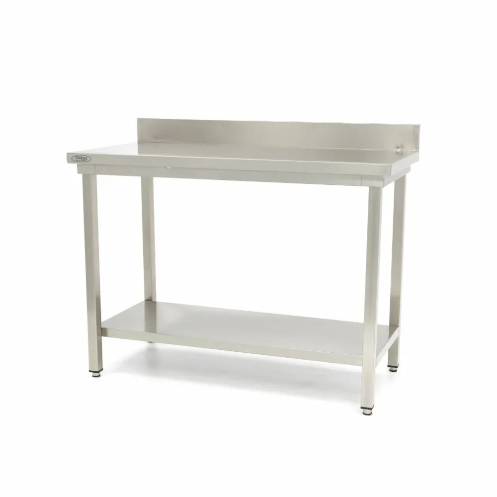 Bord i rustfrit alloy - 140 x 70 cm - Justerbar højde - med bagplade