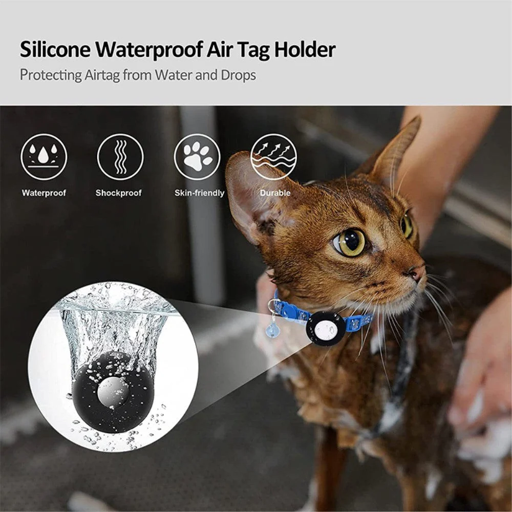 Kattehalsbånd med AirTag Silikone Etui & Reflekser - Blå
