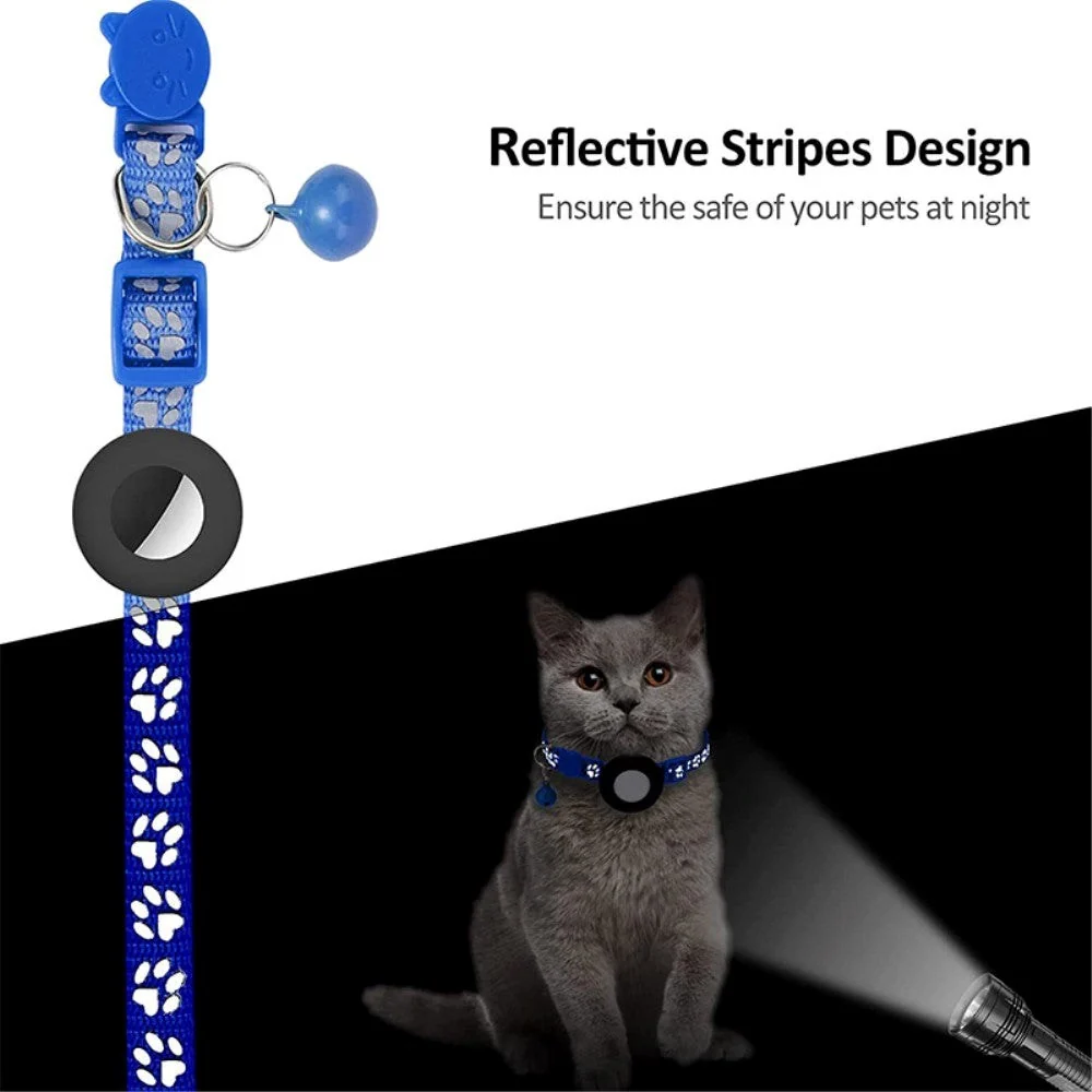 Kattehalsbånd med AirTag Silikone Etui & Reflekser - Blå