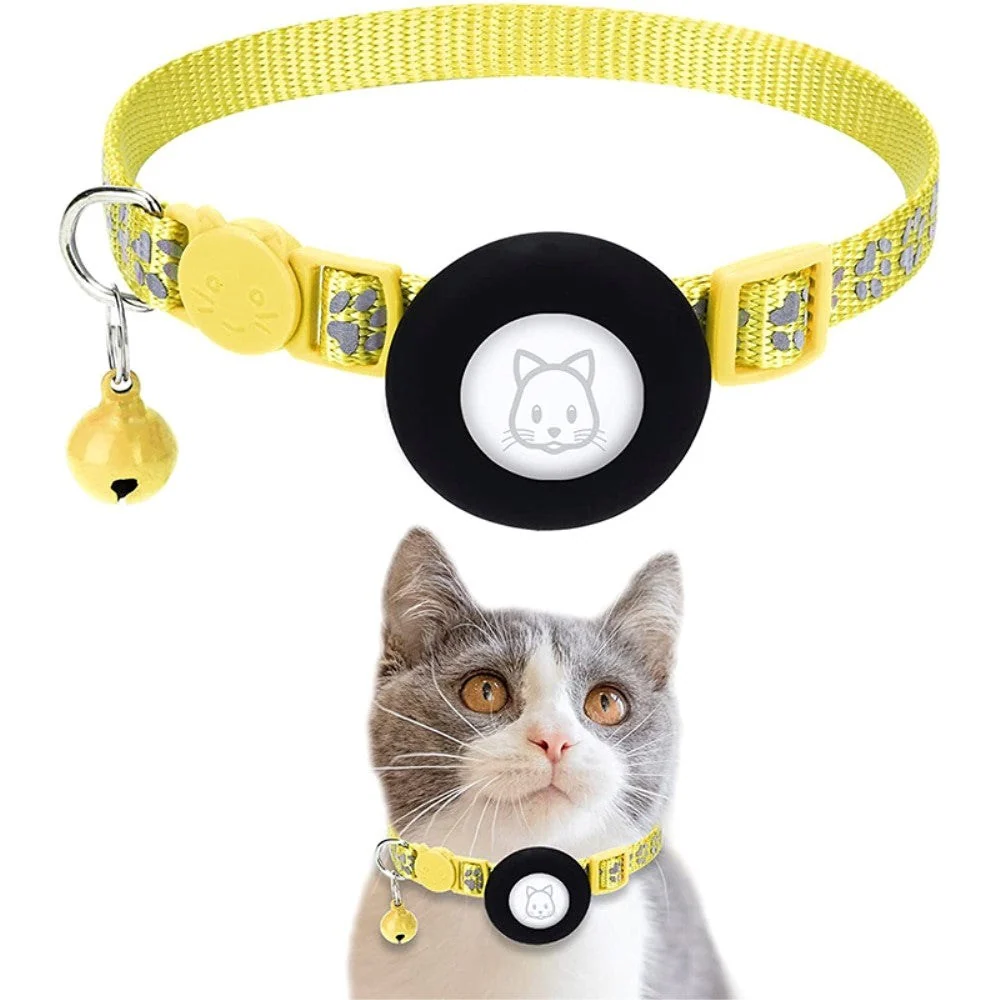 Kattehalsbånd med AirTag Silikone Etui & Reflekser - Lemon