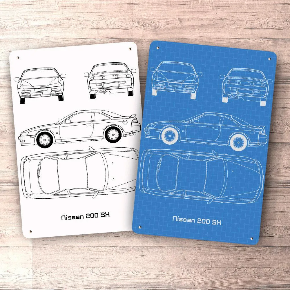 Nissan 200 Sx Blueprint Skilte, Musemåtte, Dørmåtte Hvid