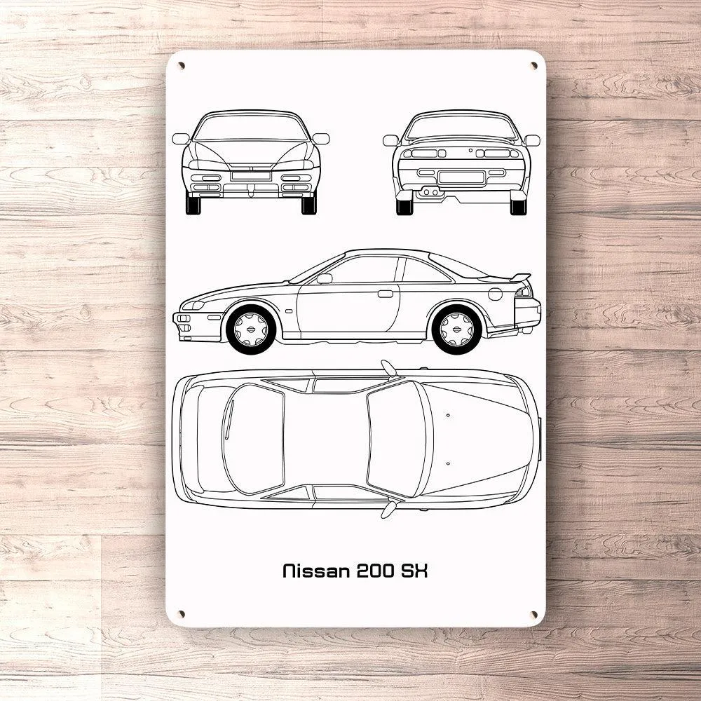 Nissan 200 Sx Blueprint Skilte, Musemåtte, Dørmåtte Hvid