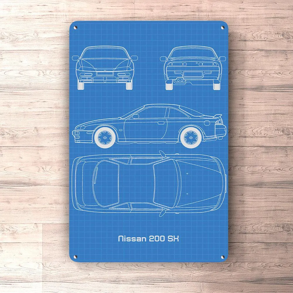 Nissan 200 Sx Blueprint Skilte, Musemåtte, Dørmåtte Hvid