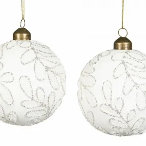 Juletræspynt Glaskugle Icy Hvid pair-set Ø10cm