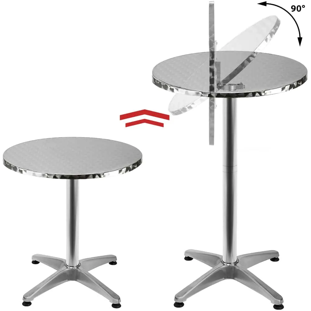 Barbord sølv rustfrit stål/aluminium Ø60cm foldbart, højdejusterbart