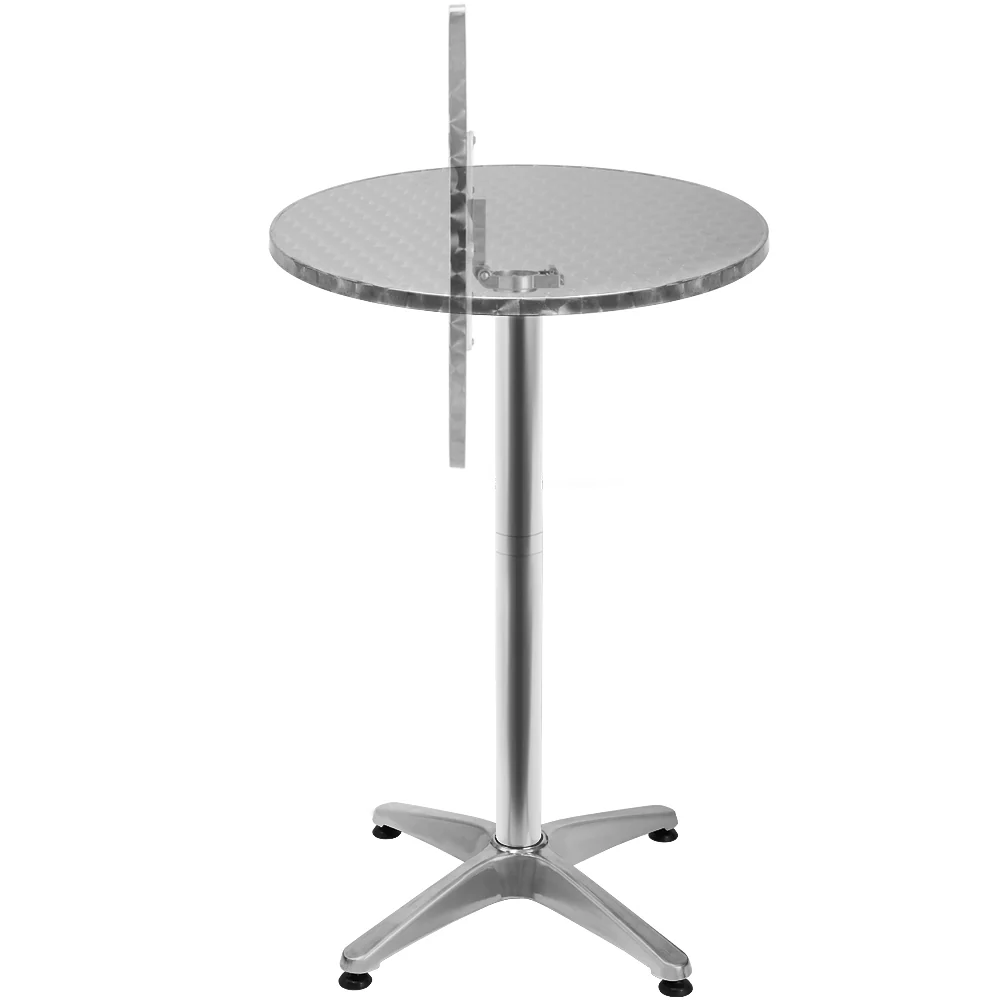 Barbord sølv rustfrit stål/aluminium Ø60cm foldbart, højdejusterbart