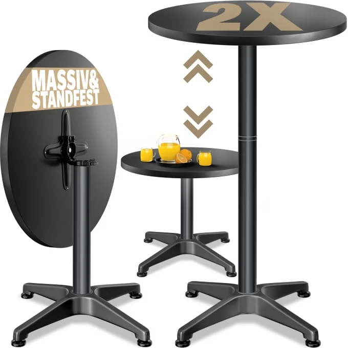 Sæt med 2 x barborde, sort aluminium, Ø60 cm, compact, højde justerbar