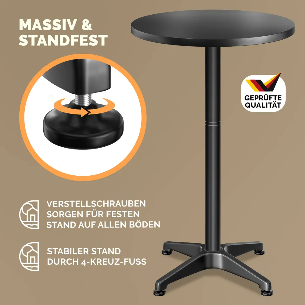 Sæt med 2 x barborde, sort aluminium, Ø60 cm, compact, højde justerbar