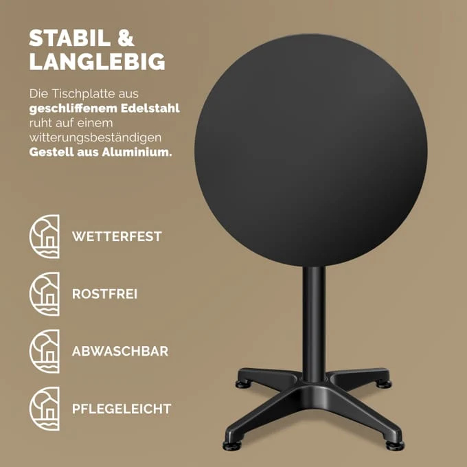 Sæt med 2 x barborde, sort aluminium, Ø60 cm, compact, højde justerbar
