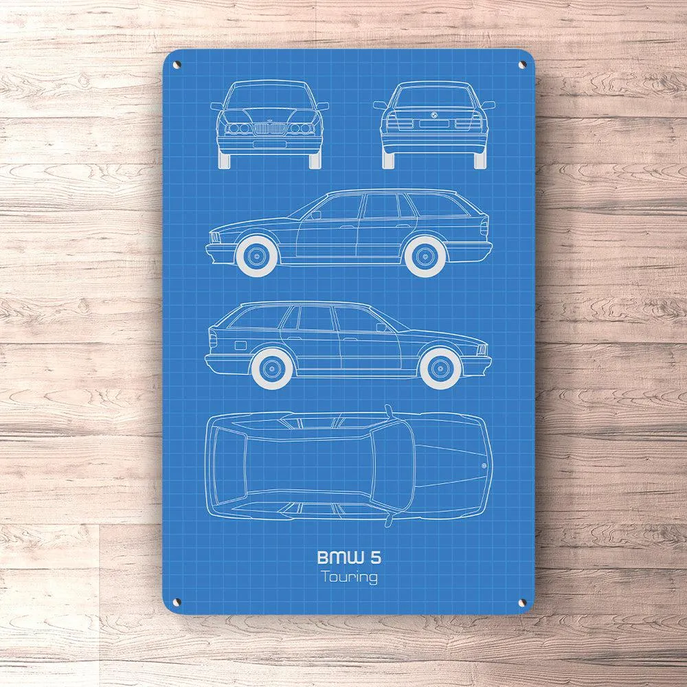BMW 5 Touring Blueprint Skilte, Musemåtte, Dørmåtte