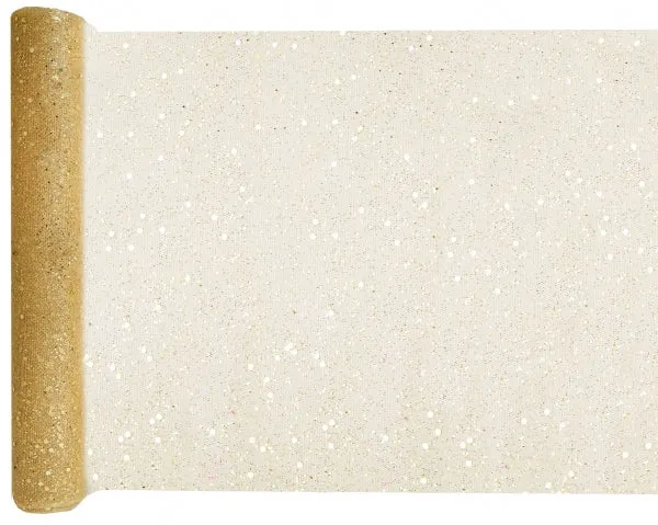 Glimmer guld tyl bordløber, 5 m.